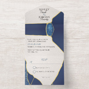 Kintsugi inspirierte blaue Kirschblüten All-in-One-Einladung