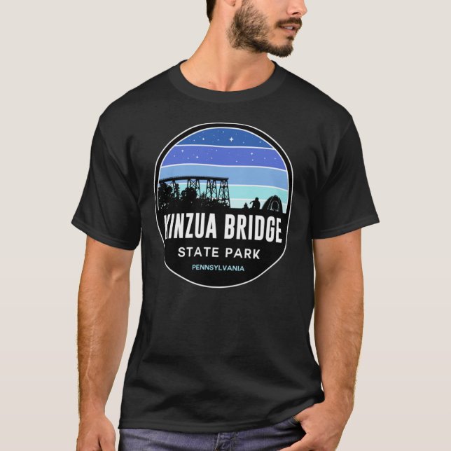 Kinzua Bridge Staat Park Black and Blue Silhouette T-Shirt (Vorderseite)