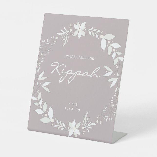 Kippah-Hochzeitszeichen, weiß und Lila P Sockelschild (Vorderseite)