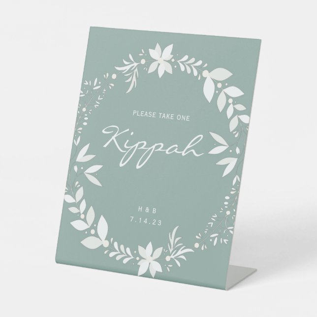 Kippah-Hochzeitszeichen, weißer und grüner Pe Sockelschild (Vorderseite)