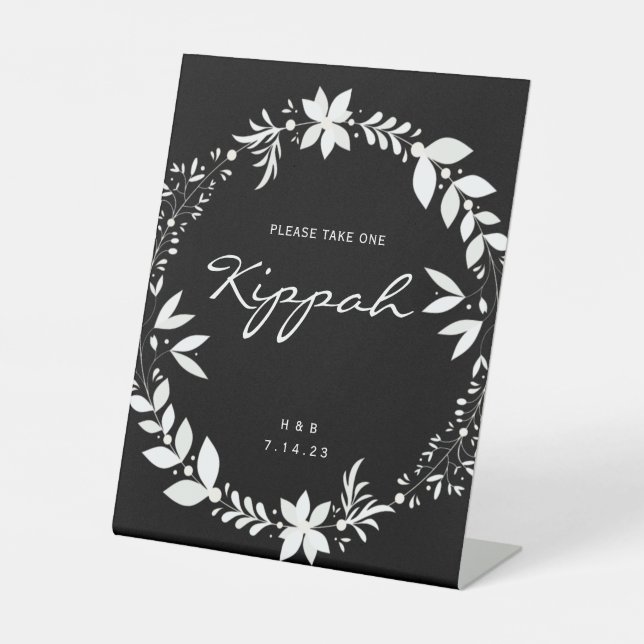 Kippah-Hochzeitszeichen, weißer und schwarzer Pe Sockelschild (Vorderseite)