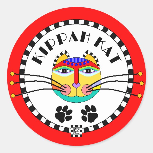 Kippah Kat Runder Aufkleber (Vorderseite)