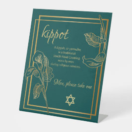 Kippah Yarmulke Table sign Gold Lilien auf Green Sockelschild