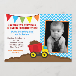 Kipper-Bau-Foto-Geburtstags-Einladungen Einladung