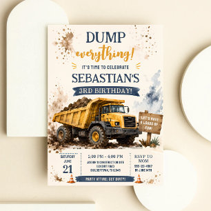 Kipper-LKW-Baustelle 3. Geburtstag Einladung