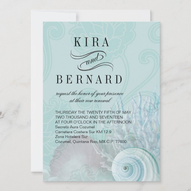 Kira Seashell Dreams Beach Wedding aqua Einladung (Vorderseite)