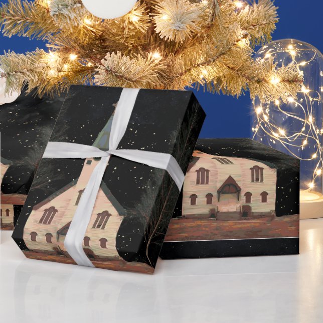 Kirche am Abend Geschenkpapier (Feiertage)