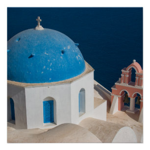 Kirche auf der Insel Santorini, Griechenland Poster