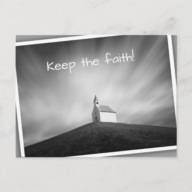 Kirche auf einem Hügel in Schwarz-Weiß Postkarte (Vorderseite)