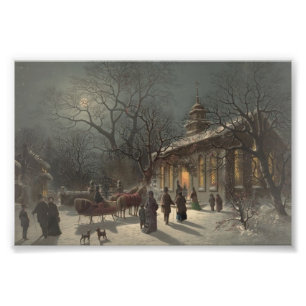 Kirche auf Weihnachtsabend Fotodruck