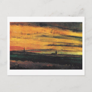 Kirche bei Dämmerung Van Gogh Fine Art Postkarte