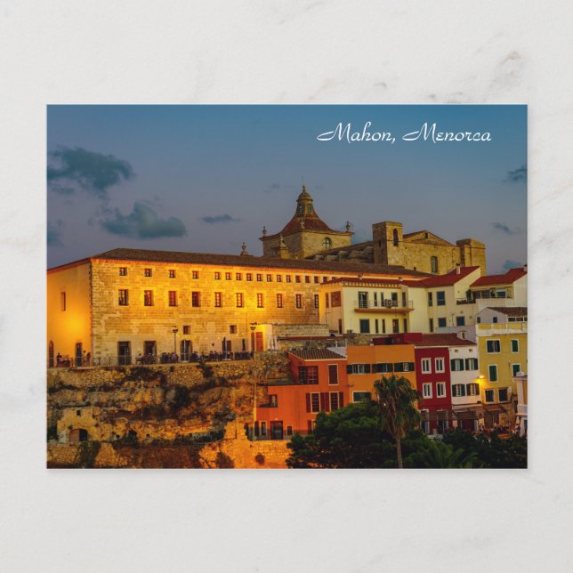 Kirche Carmen bei Dämmerung - Mahon, Menorca Postkarte (Vorderseite)