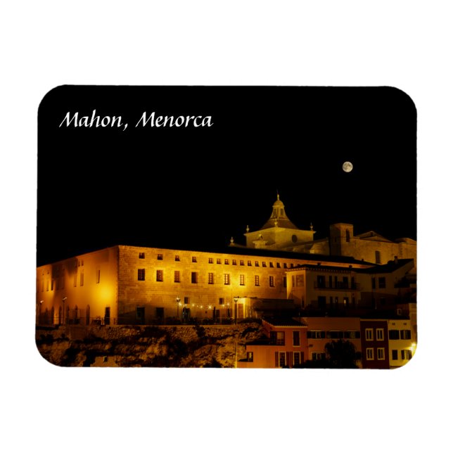 Kirche Carmen in der Nacht - Mahon, Menorca, Spani Magnet (Horizontal)