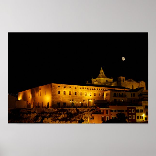 Kirche Carmen in der Nacht - Mahon, Menorca, Spani Poster (Vorne)