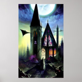 Kirche der dunklen Waldfantasien Poster