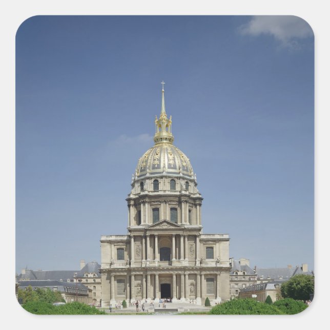 Kirche der Invaliden, gebaut 1679-1708 Quadratischer Aufkleber (Vorderseite)