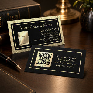 Kirche Gold und Schwarz QR-Code Bibel Visitenkarte