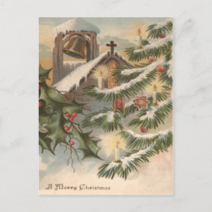 Kirche Holly Christmas Tree Candle Feiertagspostkarte