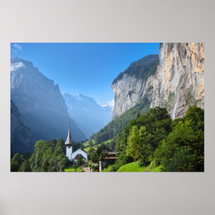 Kirche im Lauterbrunnental, Schweiz Poster