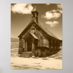 Kirche in Bodie, CA (sepia) Printmedien Poster