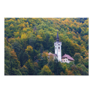 Kirche in einem Regenwald in Slowenien Fotodruck