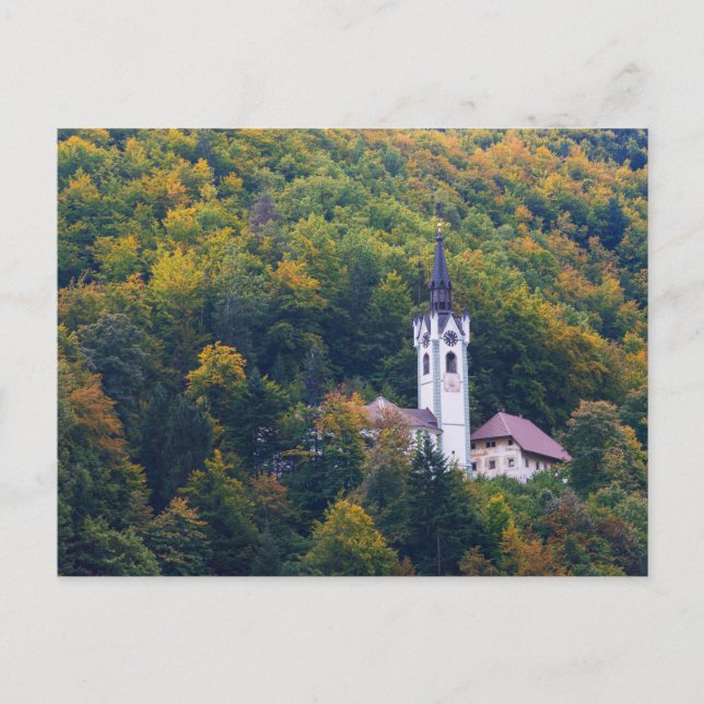Kirche in einem Regenwald in Slowenien Postkarte (Vorderseite)