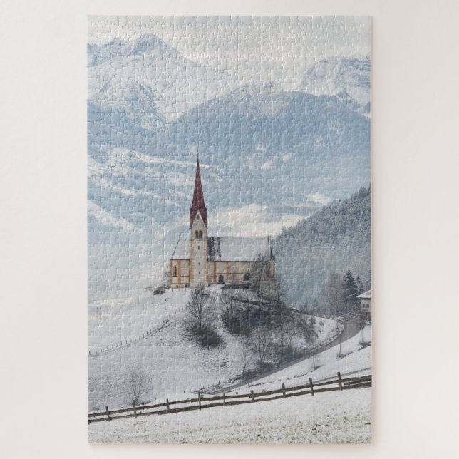 Kirche in einer alpinen Winterlandschaft Puzzle (Vertikal)