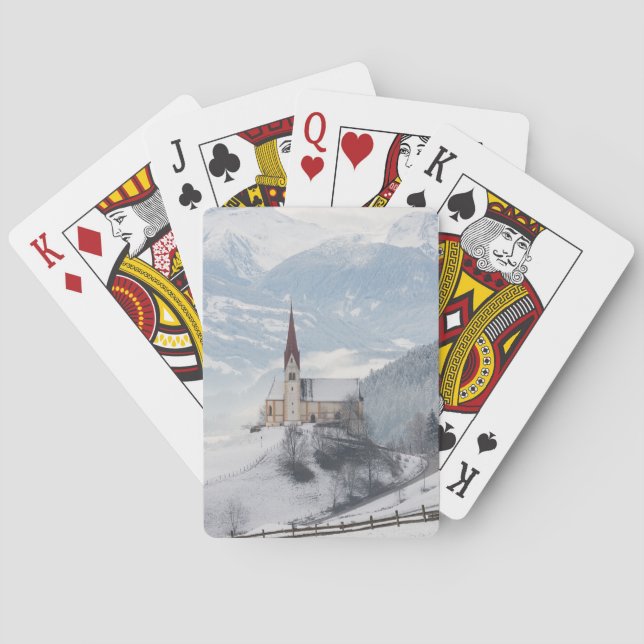 Kirche in einer alpinen Winterlandschaft Spielkarten (Rückseite)