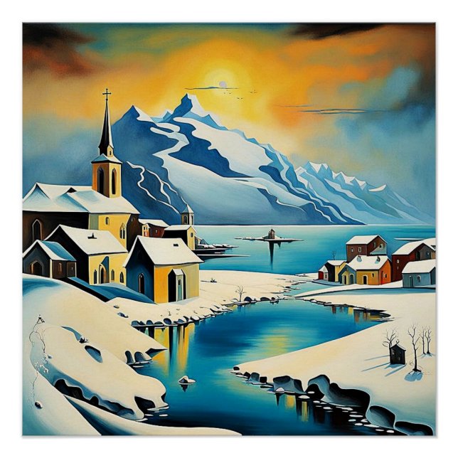 Kirche in Fjord4 Poster (Vorderseite)