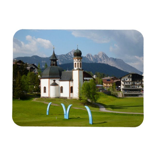 Kirche in Seefeld, Österreich, rechteckiger Magnet (Horizontal)