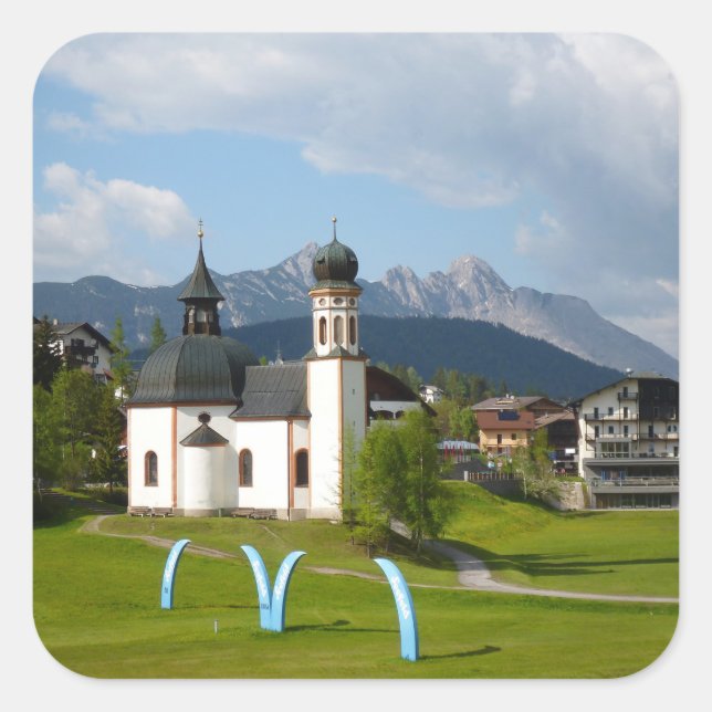 Kirche in Seefeld, österreichischer Aufkleber (Vorderseite)