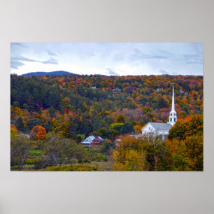 Kirche in Stowe, Vermont, im Herbst Poster
