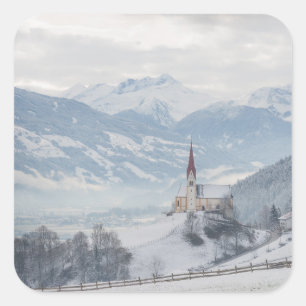 Kirche in Zillertal im Winter-Fotoaufkleber Quadratischer Aufkleber