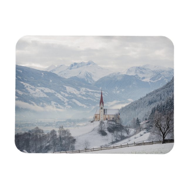 Kirche in Zillertal im Winter rechteckig Magnet (Horizontal)