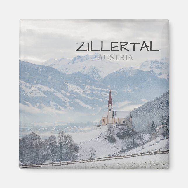 Kirche in Zillertal im Winter-Textmagneten Magnet (Vorne)