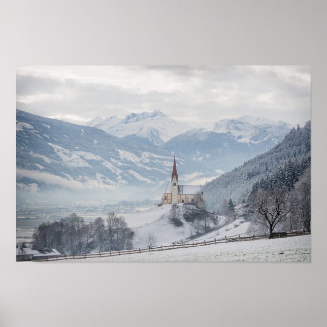 Kirche in Zillertal im Winterposter Poster (Vorne)