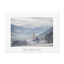 Kirche in Zillertal in der weißen Textpostkarte