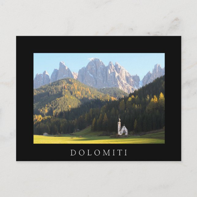 Kirche mit schwarzem Berggipfel Dolomiti Postcard Postkarte (Vorderseite)