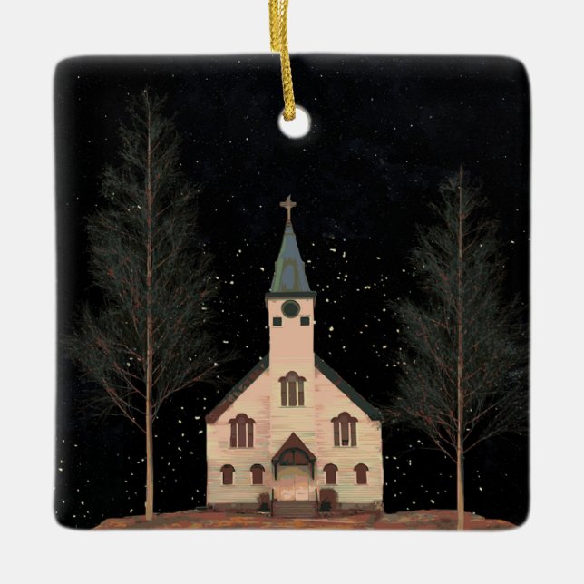 Kirche & Night Sky Keramikornament (Vorderseite)