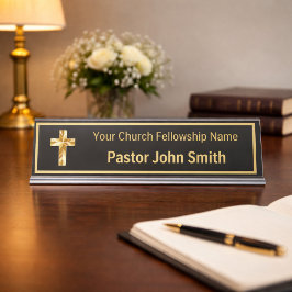 Kirche Pastor Classy Black Schreibtischnamensplakette