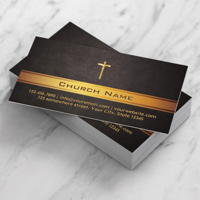 Kirche Pastor Classy Leather Gold Bar Visitenkarte (Von Creator hochgeladen)