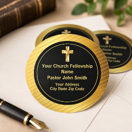 Kirche Pastor Klassisches Gold und schwarzes Gesch Runder Aufkleber