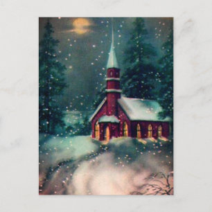 Kirche Snow Scene Vintage Kunst Postkarte