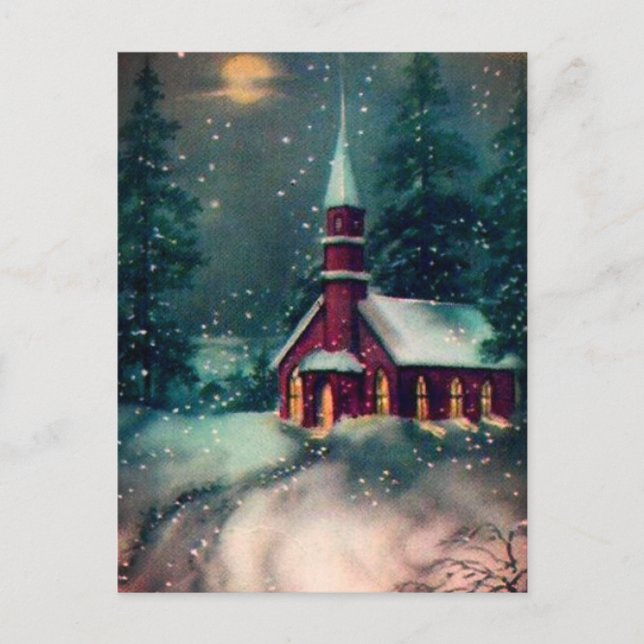 Kirche Snow Scene Vintage Kunst Postkarte (Vorderseite)