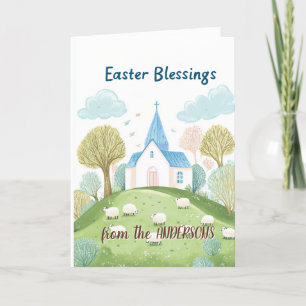 Kirche und Ostergrüße Feiertagskarte