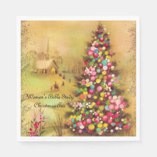 Kirche und Weihnachtsbaum personalisieren Papier Serviette