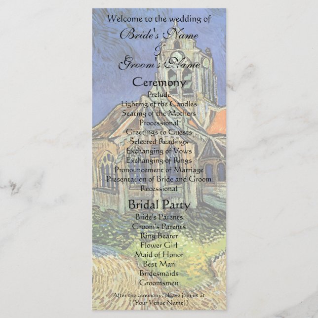 Kirche von Auvers von Vincent van Gogh Wedding Programm (Vorderseite)