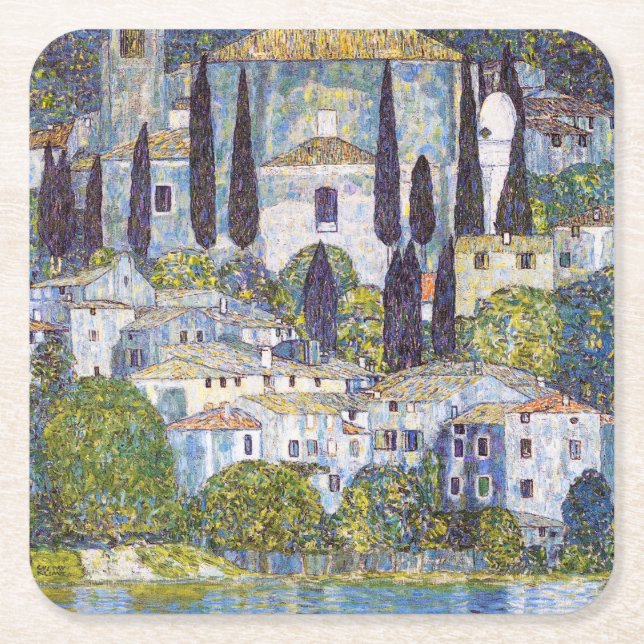 Kirche von Cassone, Gustav Klimt Rechteckiger Pappuntersetzer (Vorderseite)