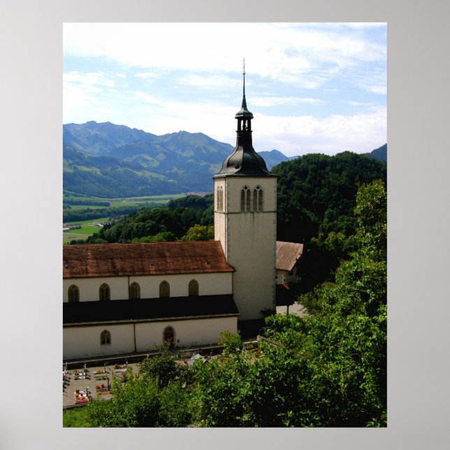 Kirche von Gruyeres Poster (Vorne)