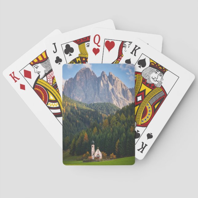 Kirche vor den Dolomiten in Italien Spielkarten (Rückseite)